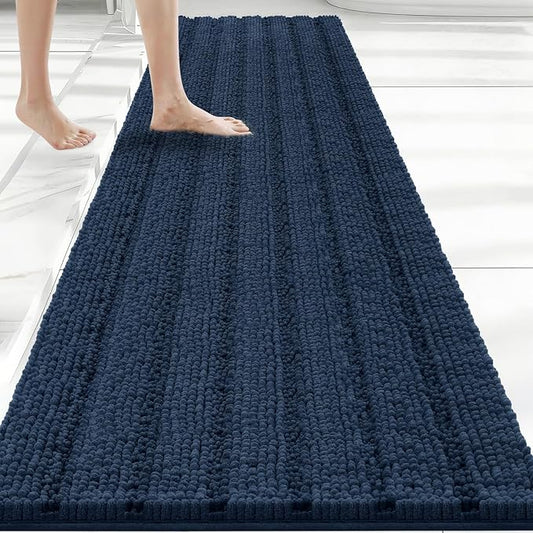 Bcoimo Long Bathroom Rug, Chenille Bath Runner with High Low Pile Design, Soft Absorbent Non Slip Bath Mat, Machine Washable Quick Dry Rug for Shower, Tub, Sink and Vanity