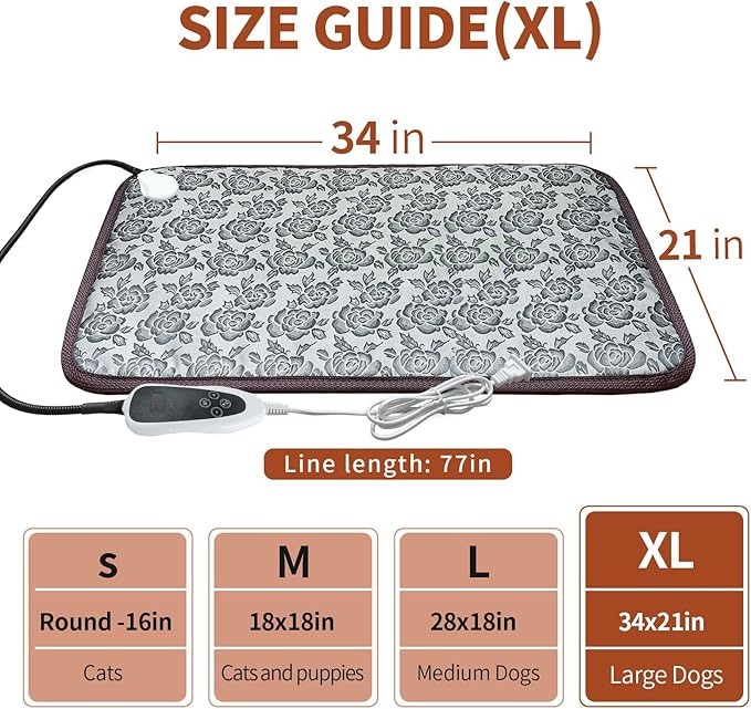 GOLOPET Large Dog Heating Pad 34x21in with Smart Thermostat Switch and Power Line Protection Tube,Obtained MET and UL Dual Certification, Suitable for Dogs of All Ages-Rose