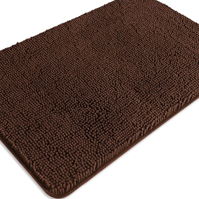 Brown Bathroom Rugs – Absorbent and Washable Bath Mat, Non-Slip, Thick Soft Chenille Bath Rugs for Bathroom Floor, Shower, Sink - 24" x 36"