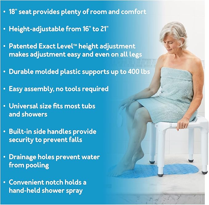 Carex Universal Bath Seat and Shower Chair, Heavy Duty Shower Bench for Bathtub, Safety Bath Seat Stool for Seniors and Disabled, Supports up to 400 lbs, Adjustable Height Shower Bench for Inside Tub