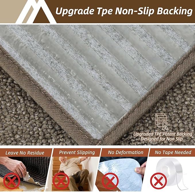COSY HOMEER Stair Landing Rugs Non-Slip Corner Indoor Edging Stair Treads for Wooden Steps,Washable Soft Stair Landing Mat for Kids,Elder and Dogs,Polyester,TPE Backing,Light Brown,30x30inch