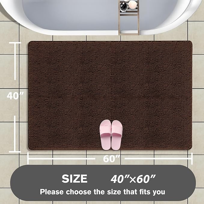 Bathroom Rugs 40 x 60 Inch – Extra Large Bath Mat | Absorbent and Washable Thick Chenille Bath Rugs Non-Slip Runner Rug for Bathroom, Shower, Tub(Brown)