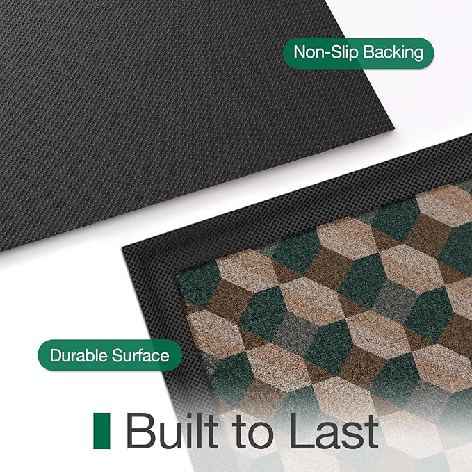 LUMI Front Door Mat 24x36, Low-Profile Non-Slip Welcome Mat for Indoor Outdoor, Stain & Fade Resistant Geometric Door Mat for Entryway Patio Porch, Geo-Olive