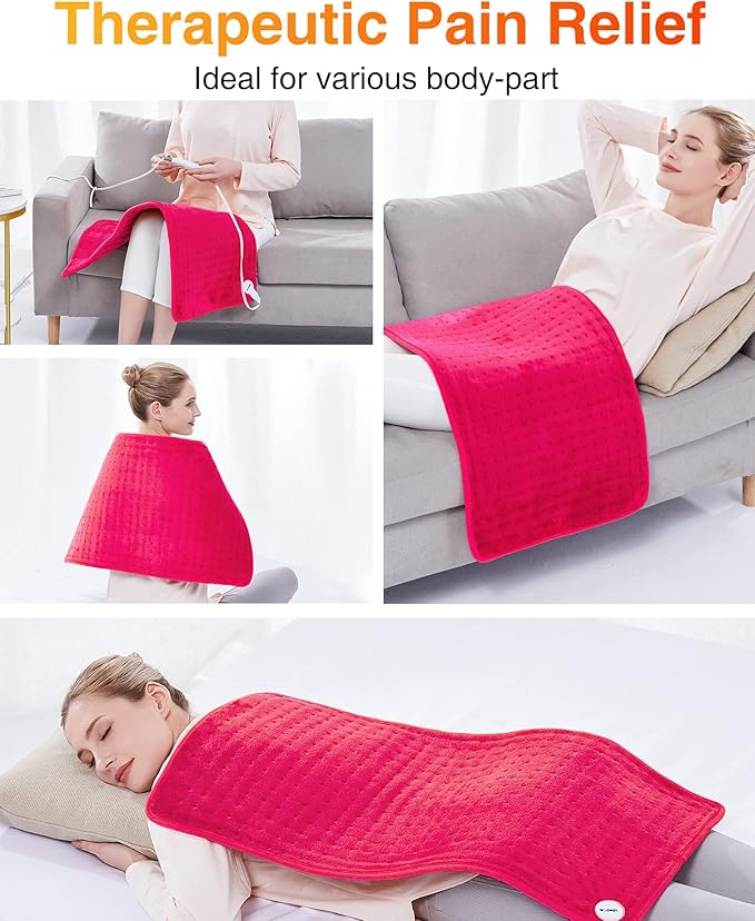 WOOMER Extra Large Heating Pad, 17"x33" XL Heating Pad, Heat Pad with Multi-Color Option, Moist Heat Therapy Feature, Auto Shut-Off, Power Cords Storage Belt