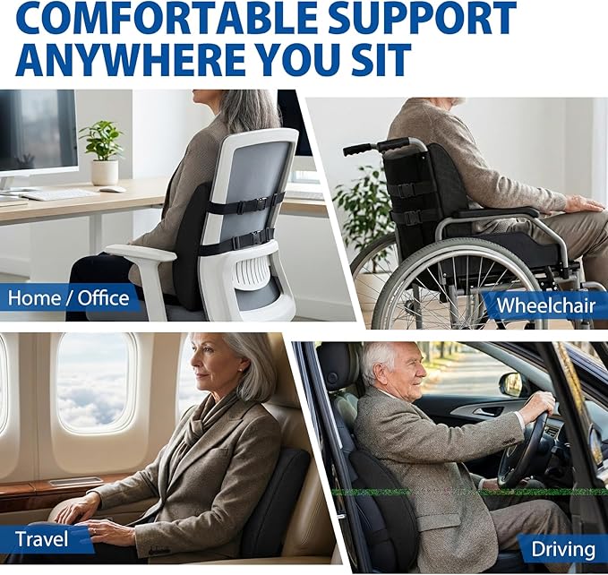 Blue Jay Memory Foam Lumbar Support for Wheelchair - Orthopedic Back Cushion for Elderly, Posture Correction & Lower Back Pressure Relief - Breathable Mesh