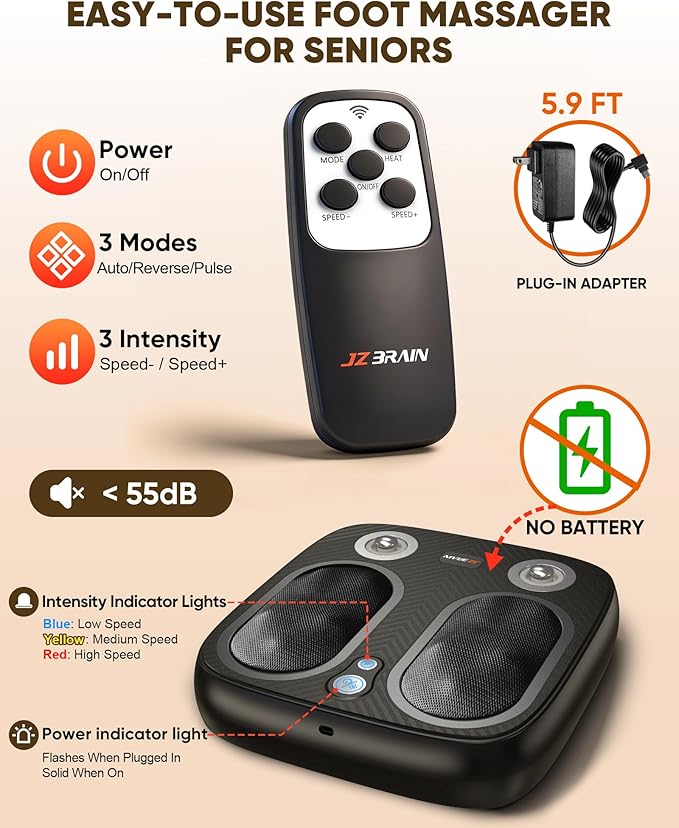 Foot Massager, Shiatsu Foot Massager Machine with Vibration for Plantar & Neuropathy, Electric Foot Massager for Fasciitis Relief & Circulation - 3 Intensity, 3 Modes