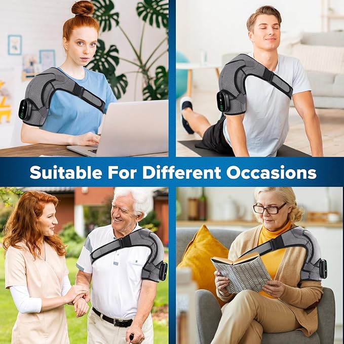 Shoulder Heating Pad with Massage, Cordless Heated Shoulder Wrap for Pain Relief, Deep Tissue Shoulder Massager for Rotator Cuff & Shoulder Brace Support