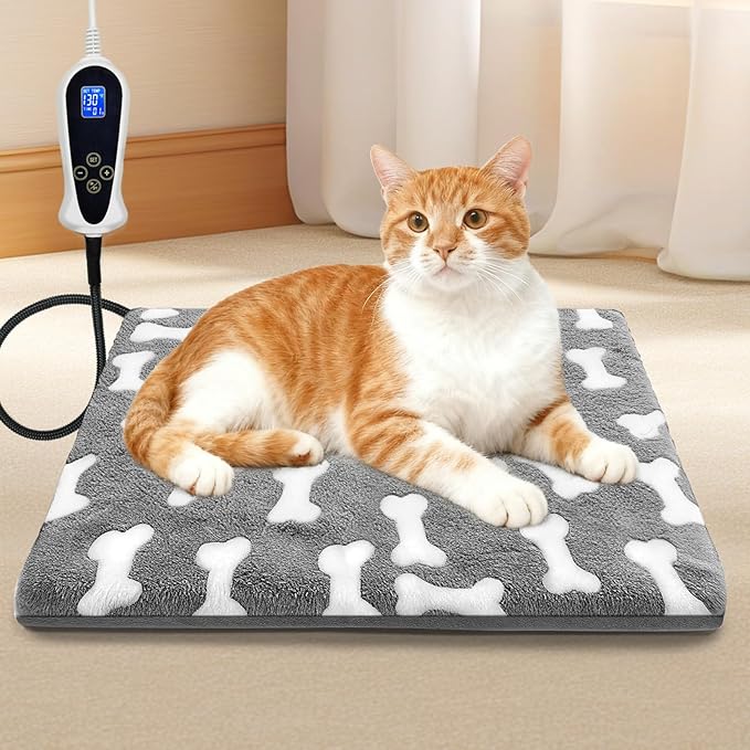 Bestio Cat Heating Pad, 18×18 in Waterproof Heated Cat Bed with Intelligent Constant Temperature Switch and Metal Protective Tube, Pet Heating Pads for Cats Dogs with Washable Cover-Grey
