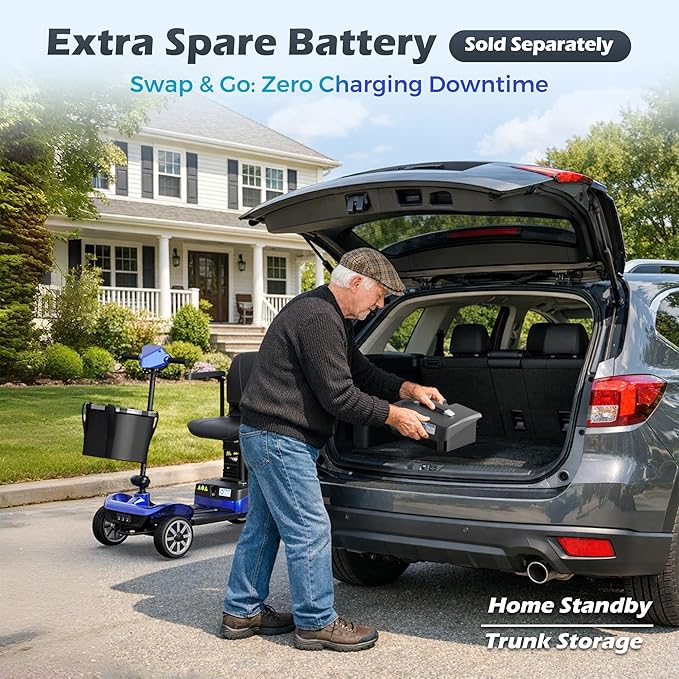Mobility Scooter for Adults & Seniors with Removable Battery, Cruise & Airport Approved, Foldable Motorized Scooters with Dual Basket, Phone & Cup Holder, Blue