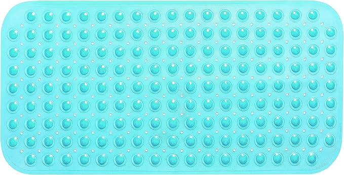 Large Non-Slip Bathtub & Shower Mat 31”x16” (Smooth/Non-Textured Tubs Only) Safe, Clean, Machine-Washable, Superior Grip&Drainage, Vinyl, Transparent Turquoise
