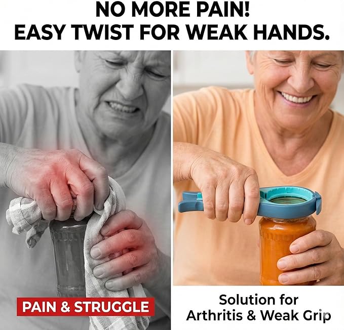 Jar Opener Bottle Opener and Can Opener for Weak hands - Seniors with Arthritis and Anyone with Low Strength - Mutil Jar Opener Get Lids Off Easily - Blue and Grey