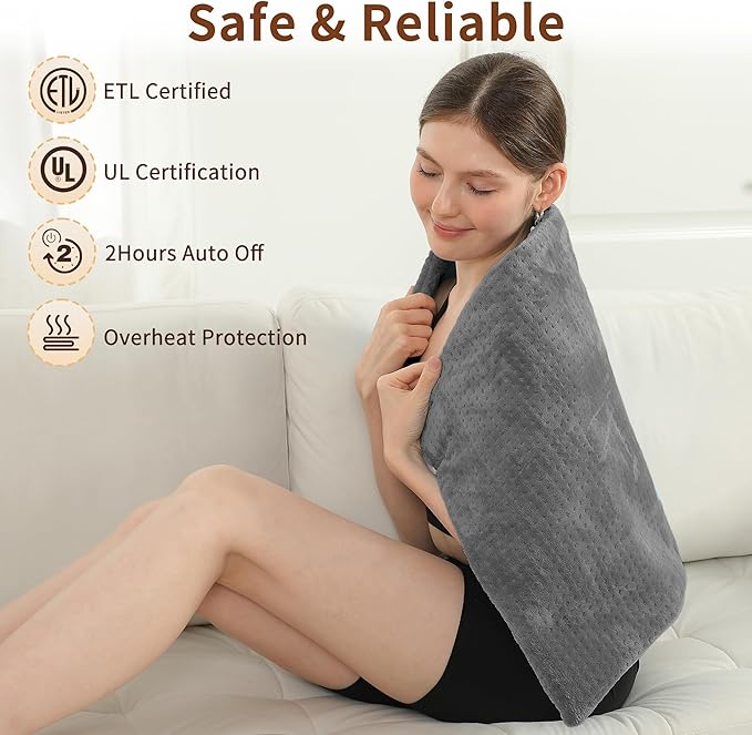 ESTINGO Electric Heating Pad HSA Eligible, Heated Pad for Back Neck Shoulder Pain Relif, Large Heating Pad for Period Cramps with 2H Auto Shut Off and 4 Heating Levels, 18"x33" Dark Grey