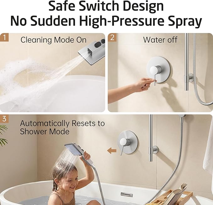 KES 30-Inch All-Metal Shower Slide Bar with Handheld Shower Head & Supply Elbow, Built-In Power Wash & Patented Auto-Reset, Adjustable Brackets Cover Existing Hole, 18/8 Stainless Steel, Brushed Steel