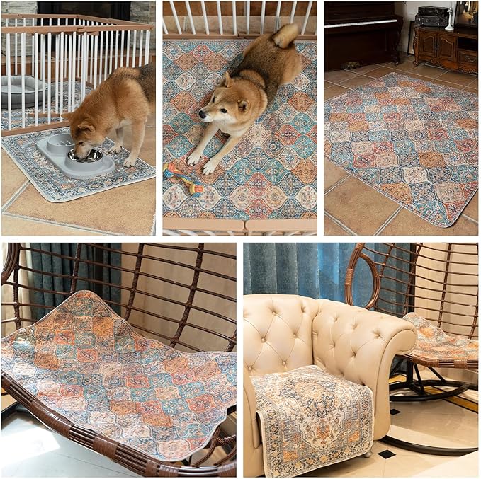 nunubaby Washable Pee Pads for Dogs, Stylish, Non-Slip and Leak-Proof Pee Pads. Reusable Potty Pads for Dogs for Crates and Floors.(Beige/Floral, 24" x36" )