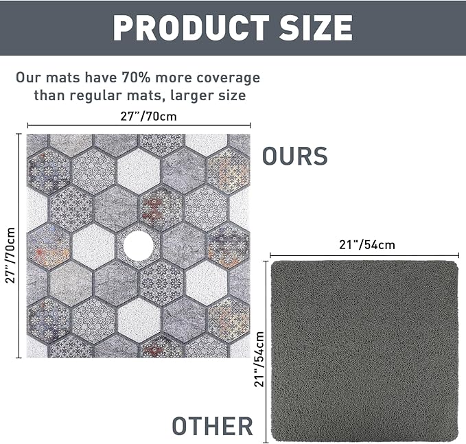 Square Shower Mat Non Slip: 27 x 27 Inch Large Shower Mats with Drain Hole in Middle - PVC Loofah Anti Slip Shower Floor Matt for Inside Shower