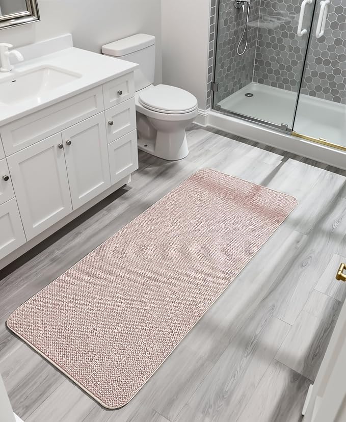 Bosap Bath Mat,Ultra Thin Bathroom Runner Rugs,Large Bath Mats for Bathroom,Quick Dry,Non-Slip,Machine Washable,Low Pile,Bath Rug,Shower Outside,Sink,Home Decor Accessories.Beige,2'x5'（24x60inch）
