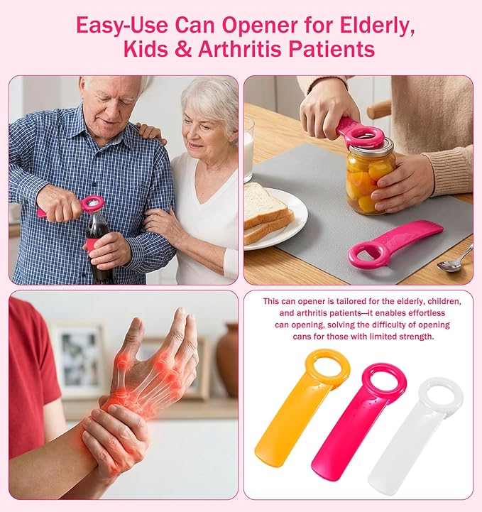 3PCS Jar Key Lid Opener, 5.51-Inch Jar Key for Seniors & Arthritis, Plastic Can Opener, Church Key Design for Sealed Lids (Rose Red, White and Orange)