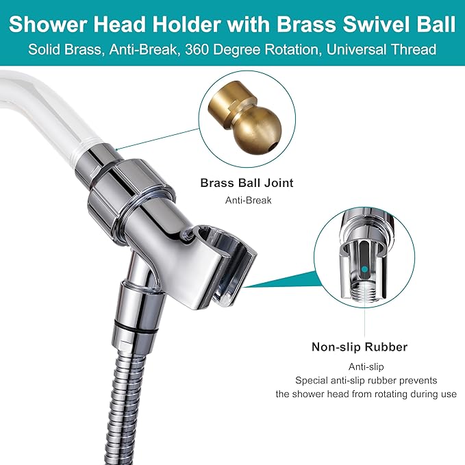 GwernKB Handheld Shower Head with On Off Switch 8-Mode High Pressure Showerhead with 79 Inches Extra-long Stainless Steel Hose and Bracket PLUS Extra Low-Reach Adhesive Wall Mount for Kids,Silver…
