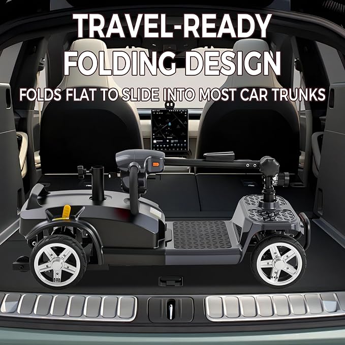 4 Wheel Mobility Scooter for Seniors & Adults 15 Mile Range, 6 MPH Powered Mobility Scooter with 300 lbs Capacity, Foldable Compact Mobility Scooter for Travel, Electric Wheelchair Gray