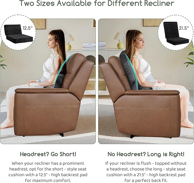 HIGOGOGO Corduroy Recliner Chair Cushion with Lumbar Support Pillow Soft Non-Slip 4" Thick Seat Pad Prevent Buttocks Pain in Seniors (Black, 12" Backrest)