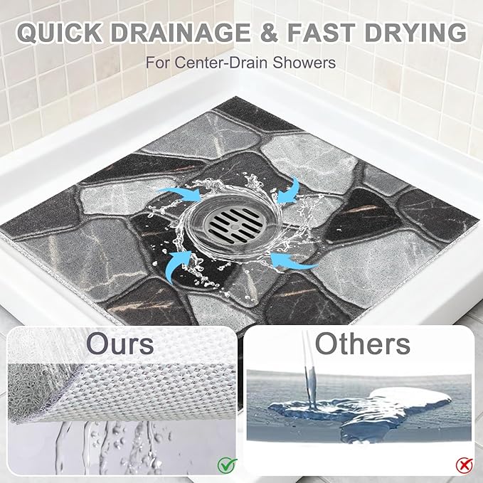 Square Shower Mat Non Slip: 36x36 Inch Extra Large Shower Mats for Inside Shower, Anti Slip Shower Floor Mat, Loofah Shower Stall Mats for Elderly, Non Slip Shower Mat with Drain Hole in Middle