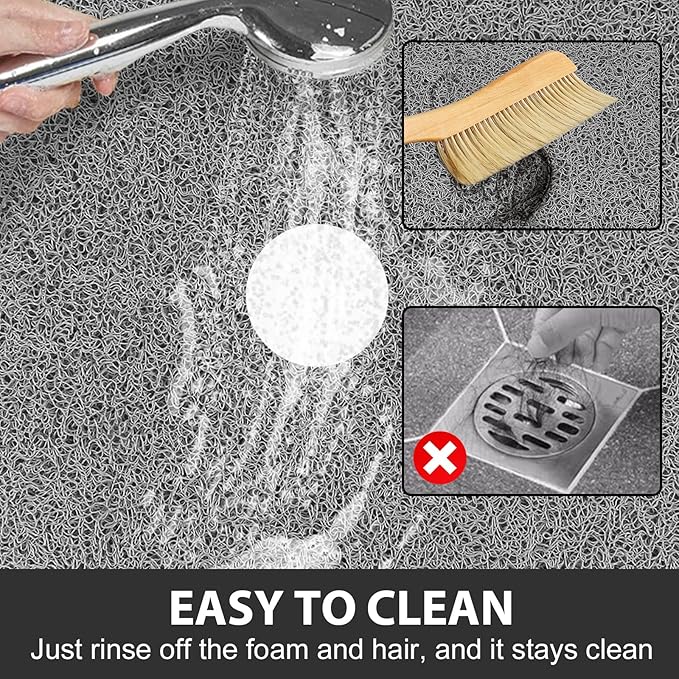 Non Slip Shower Mat: 24x24 inch Round Shower Mats for Inside Shower with Central Drain Hole, Soft Loofah Shower Floor Mat for Standing Shower Stall, RV, Tile Fiberglass Shower Pan, Quick Dry