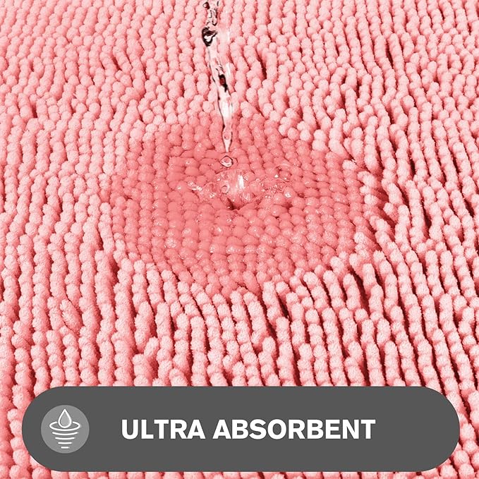Bathroom Rugs 40 x 60 Inch – Extra Large Bath Mat | Absorbent and Washable Thick Chenille Bath Rugs Non-Slip Runner Rug for Bathroom, Shower, Tub(Pink)