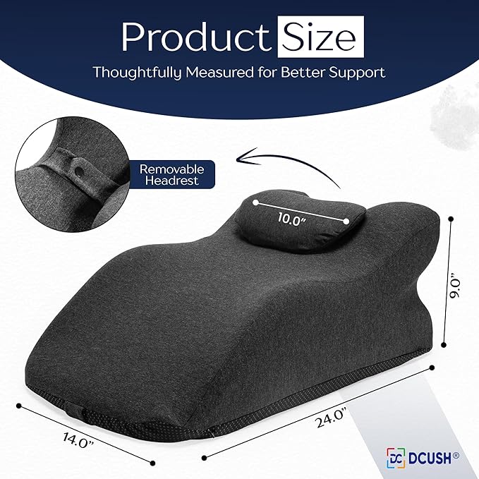 Contoured Memory Foam Pillow with Removable Headrest, Wedge Pillows, Massages, Reading, Relaxing & Leg Elevation, Removable Washable Cover, Anti-Slip Base