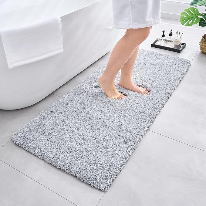 Bathroom Rugs Non Slip Washable 70x24, Ultra Soft Thick Shaggy Absorbent Bath Mats,High Density Foam Latex Non Slip Backing Bath Rugs,Microfiber Bath Mats for Bathroom Floor&Sink,Silver Grey