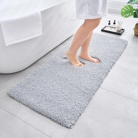 Bathroom Rugs Non Slip Washable 70x24, Ultra Soft Thick Shaggy Absorbent Bath Mats,High Density Foam Latex Non Slip Backing Bath Rugs,Microfiber Bath Mats for Bathroom Floor&Sink,Silver Grey