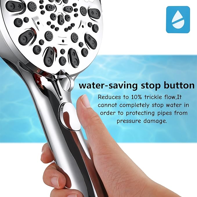 Iopsk Shower Head with Handheld 7 Spray Combo,Hand Held Showerhead with On/Off Switch,High Pressure Detachable Shower Heads with 60" Long Hose (Chrome)