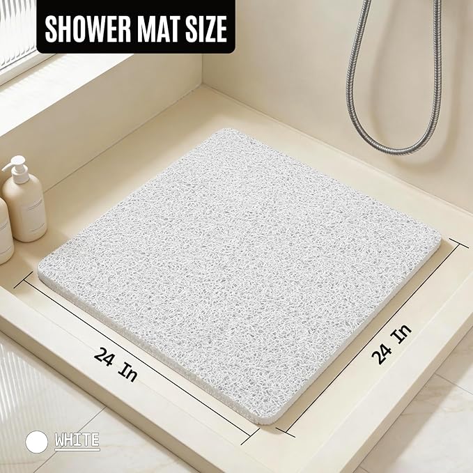 Joyhalo Shower Mat Bathtub Mat Non Slip, Bathmats Non Slip, Quick Drying Foot Scrubber Loofah Mats for Shower, Tub, Bathroom, Home, 24 * 24inch, White