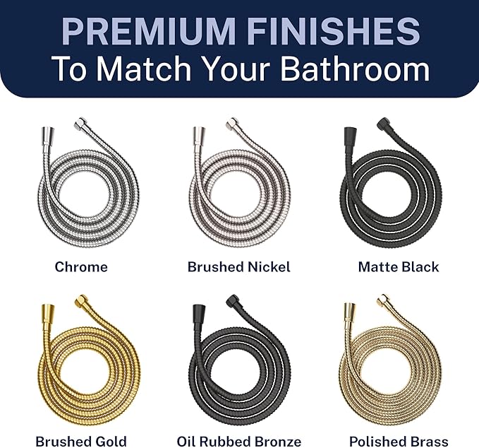 HammerHead Showers® Solid Metal 9 ft Shower Hose - CHROME – Extra Long 108” Attachment for Handheld Shower Head - Shower Hose Replacement