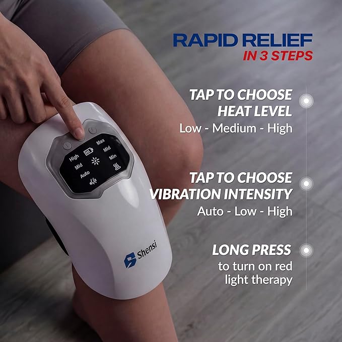 Knee Massager for Pain Relief, Portable Cordless Knee Massager with Red Light Therapy, Heat and Vibration, 3 Heat Levels and 3 Vibration Modes for Joint Recovery, Sports Injury and Muscle relaxation