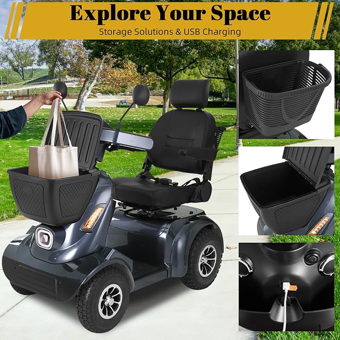 Ecomobi Outdoor Heavy Duty Mobility Scooter for Adults & Seniors - 1000W, 500 lbs Bariatric Capacity, 32 Miles Long Range, 13.78 in Off-Road Tires, 15 MPH Max Speed, Full Suspension, Bluetooth Speaker