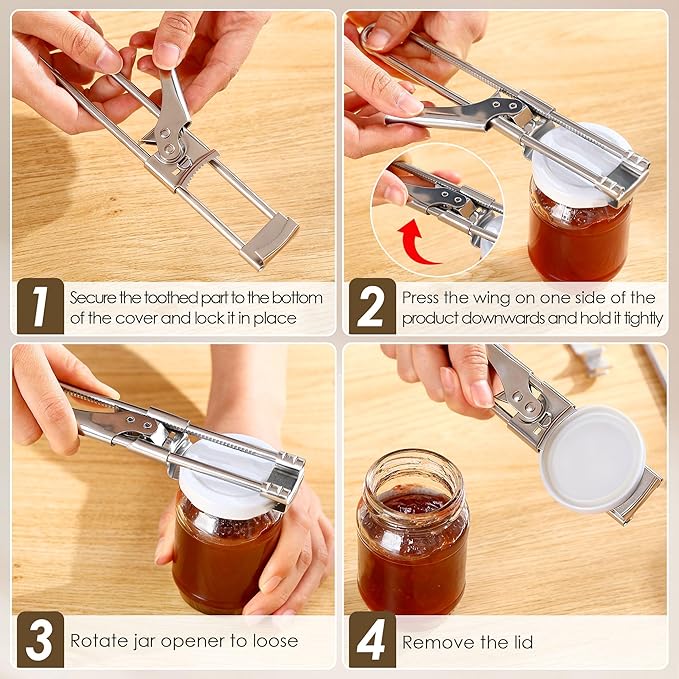 2 Pack Jar Opener, Jar Openers for Seniors with 2 Keychain Bottle Beer Opening, Adjustable Stainless Steel Can Open With Gripper Pad. Kitchen Gadgets for Party, Holiday, Easy for Kid, Seniors