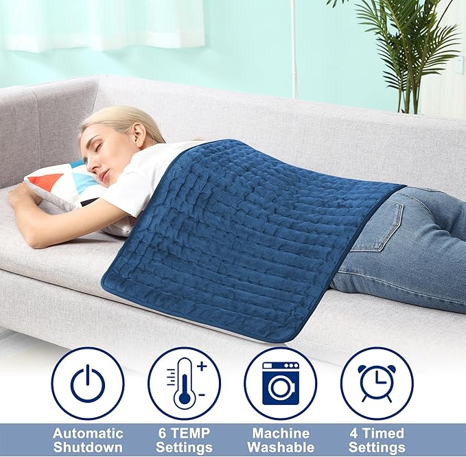 40"X20" Electric Heating pad with 6 Heat Settings, Auto Shut Off, Dry Electric Heating for Back Neck Knee Arms Legs Shoulder Heat Pads for Christmas Birthday Father's Day Mother's Day (Dark Blue)