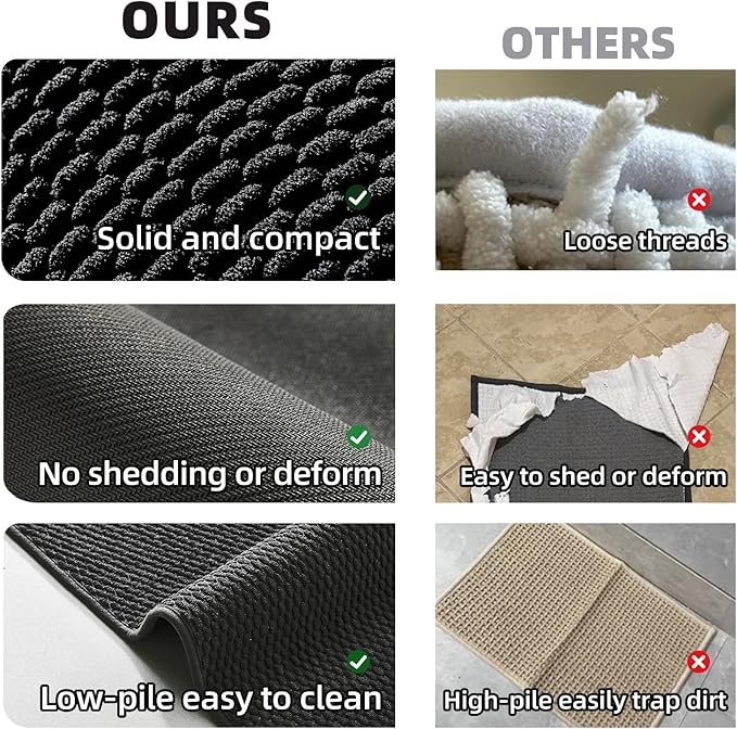 TYUU Black Small Bathroom Rugs, Non Slip Washable Bath Rugs Super Absorbent Bathroom Rug Thin Quick Dry Low Pile Bath Mats, Black 12''x12''