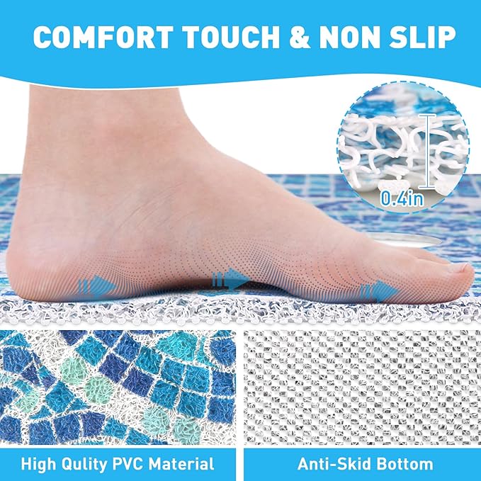 Square Shower Mat Non Slip: 36 x 36 Inch Extra Large Shower Mats with Drain Hole in Middle - PVC Loofah Anti Slip Shower Floor Matt for Inside Shower