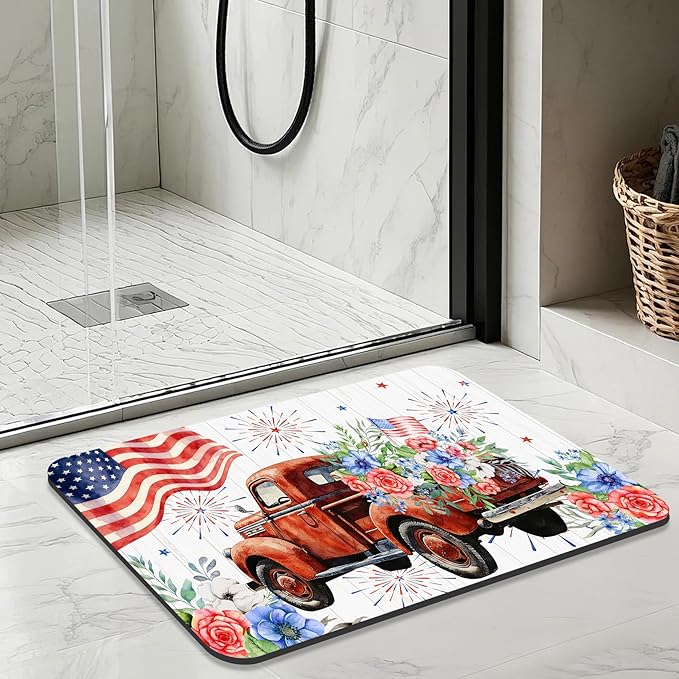 Quick Dry Bath Mat for Bathroom,Super Absorbent Patriotic 4th of July Welcome Bath Rug Non-Slip Rubber,Machine Washable Bathroom Floor Mat for Shower, Tub, Sink Area Independence Day Eagle 16x24