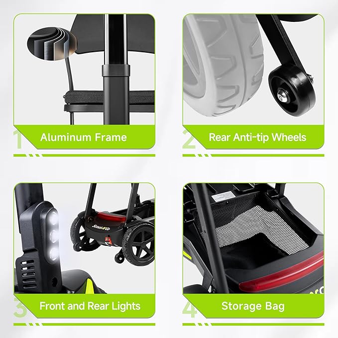 SCOOTNGO Mobility Scooters for Seniors, 4 Wheel Foldable Lightweight Airline Approved Mobility Scooter for Adults, Dual Batteries, Portable, No Assembly Needed (Black Yellow, Standard)