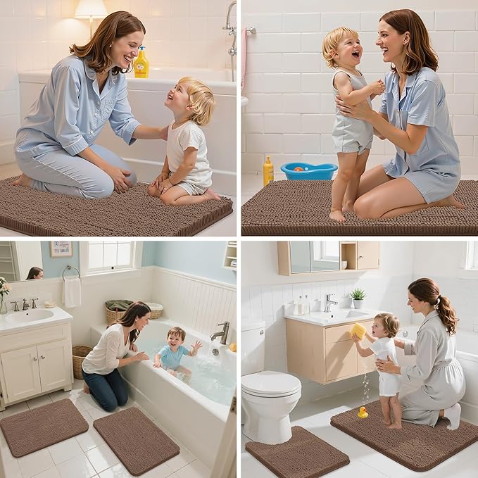 Arotive Bathroom Rugs 30x20, Extra Soft Absorbent Shaggy Chenille Bath Rugs, Machine Washable Rubber Backing Non-Slip Bath Mats for Bathroom Floor Tub and Shower, Home Decor Accessories, Mocha