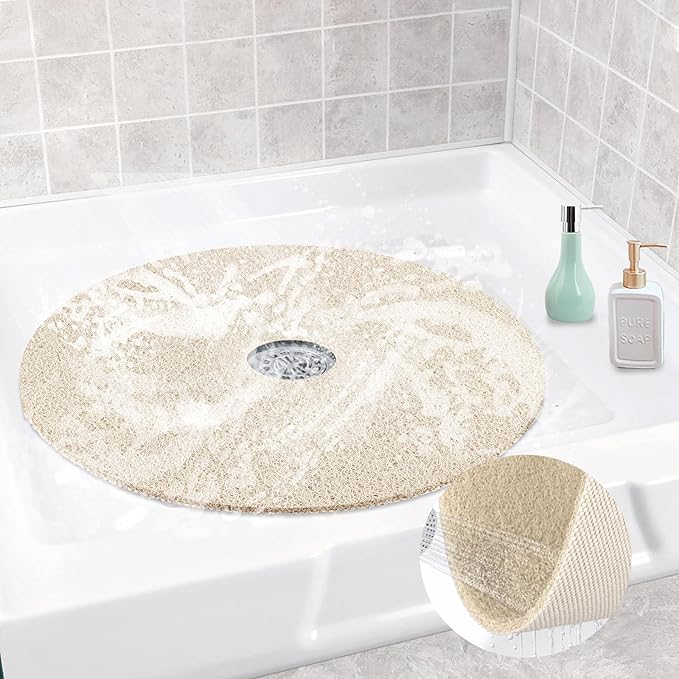 Shower Mat Non Slip, Round Shower Mat for Inside Shower, Non Slip Bathtub Mat, Fast Drying Bath Tub Mats, Loofah Mat for Shower Bathroom, Quick Drying, Resistant (Beige, 24 x 24 Inch)