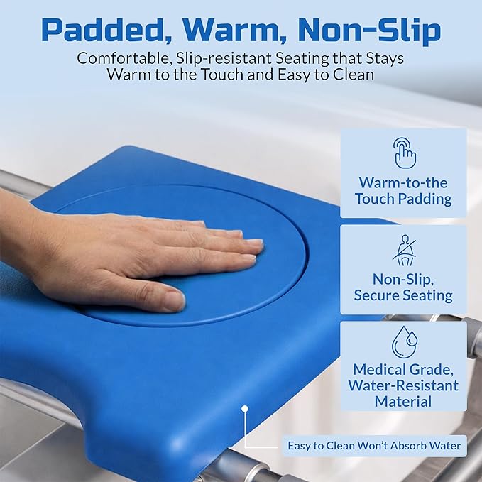 Platinum Health Roundabout 2.0 Sliding Transfer Bench with Rotating Seat. Padded for Warmth/Comfort. Enjoy Safe, Fast, Easy, Pain-Free, Strain-Free tub and Shower transfers. Ideal for Seniors/Elderly