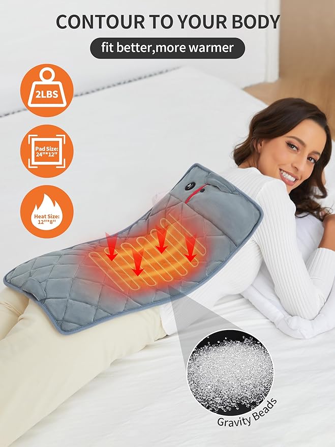 Vofuoti Portable Heating Pad, Cordless Weighted Heating Pads with 10000mAh Battery and 3 Heat Settings, Electric Heated Pad for for Back, Abdomen, Neck & Shoulder, 12" x 24"