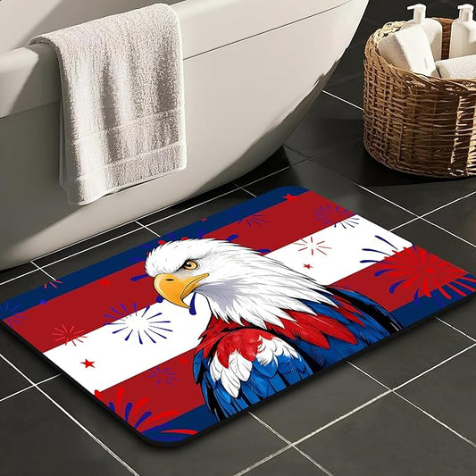 Quick Dry Bath Mat for Bathroom,Super Absorbent Patriotic 4th of July Welcome Bath Rug Non-Slip Rubber,Machine Washable Bathroom Floor Mat for Shower, Tub, Sink Area Independence Day Eagle 16x24