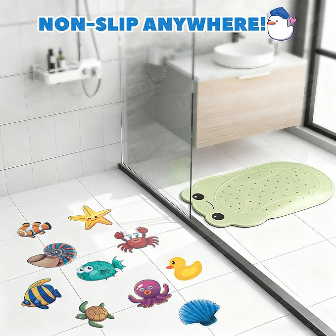 UNEEDE Kids Bathtub Mat with 24PCS Non Slip Bathtub Stickers, Non Slip Shower Mat for Toddlers, Washable Anti Slip Tub Surface, Soft Rubber Mat for Bathtub Shower, Waterproof Essentials