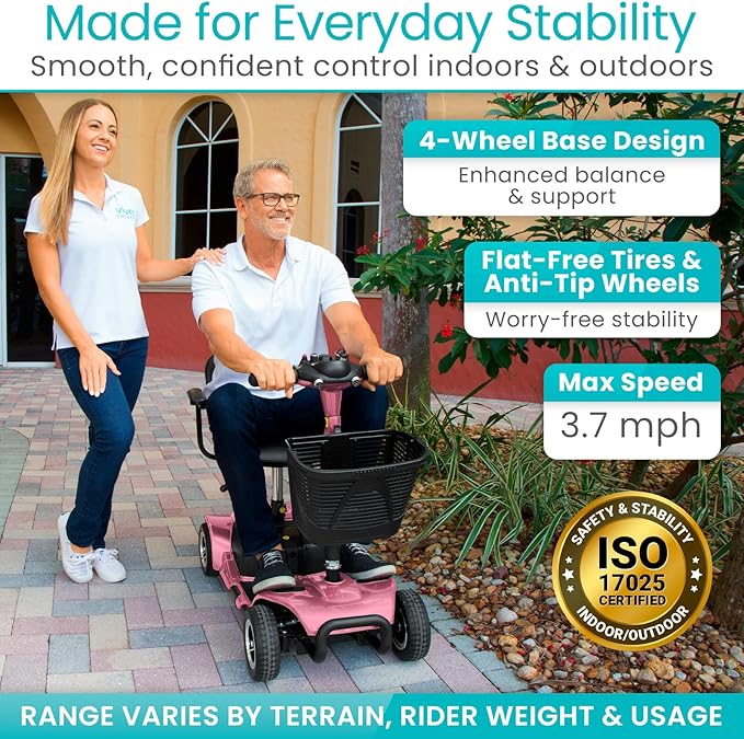 Vive 4 Wheel Mobility Scooter - Electric Powered Wheelchair Device - Compact Heavy Duty Mobile for Travel, Adults, Elderly - Long Range Power Extended Battery with Charger Included (Limited Edition)