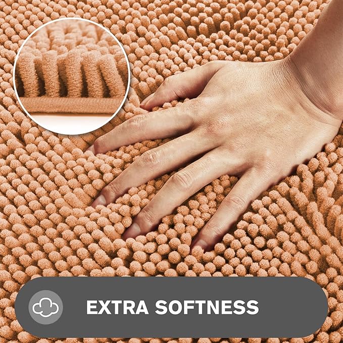Bathroom Rugs 30 x 50 Inch – Extra Large Bath Mat | Absorbent and Washable Thick Chenille Bath Rugs Non-Slip Runner Rug for Bathroom, Shower, Tub(Peach)