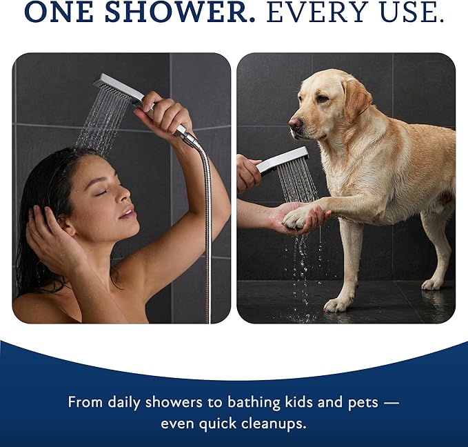 G-Promise All Metal 8 Inch Dual Square Shower Head with Handheld Spray Combo, Rain Shower Head, Adjustable Extension Arm, Smooth 3-Way Diverter, 71 Inch Extra Long Hose - A Bathroom Upgrade (Chrome)